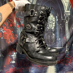 Harley-Davidson Eda Biker Boot Men's 8.5 Black Leather Side Zipper Motorcycle